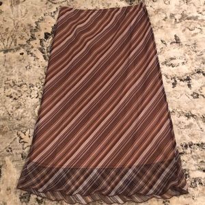 XOXO brown striped skirt. Sheer overlay